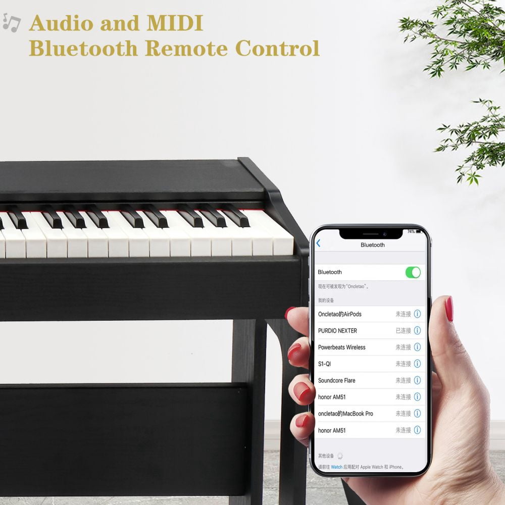 Full Size Digital Piano Keyboard, 88 Keys Weighted Electric Piano with Soft/Sustain/Sostenuto Pedals, Dual Bluetooth and Stereo Speakers for Beginner, Professional, GDP-104 (Black)