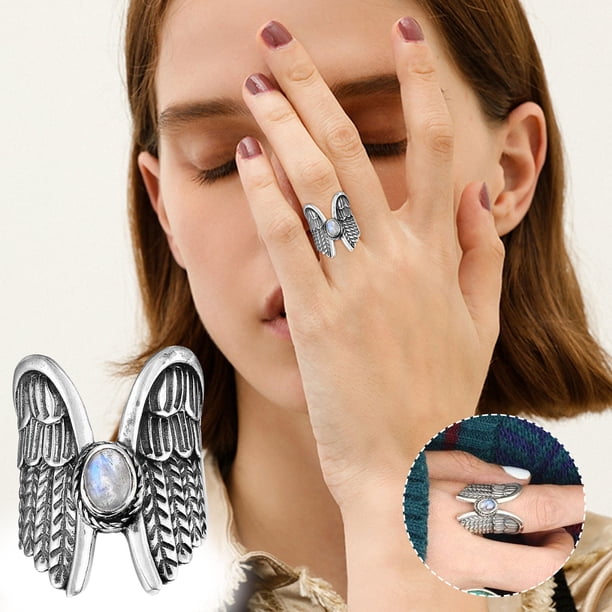 Anillos para mujer, regalos para mujer, joyería de aleación con alas de ángel, anillo de aleación para mujer.