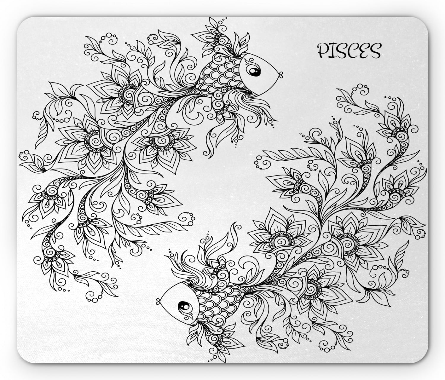 Zodiac Mouse Pad, Floral Images Pisces Sign Fish House of the Water Element Sensitivity