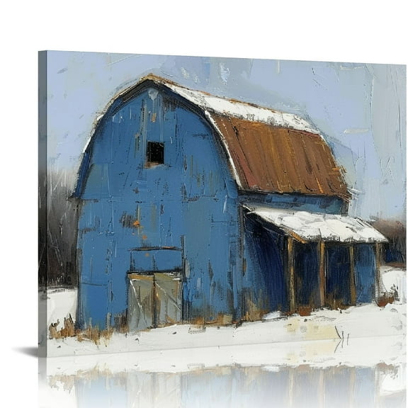 COMIO Rustic Farmhouse Wall Art Blue Barn Wall Decor Bathroom Poster Country Barn Canvas Prints Farm Old Barn Wall Art for Bedroom Living Dining Room