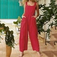 thumbnail image 2 of AIEOTT Womens Cotton Linen Jumpsuit Square Neck Romper Spaghetti Strap Sleeveless Jumpsuit Wide Leg Casual Jumpsuit with Pockets, 2 of 6