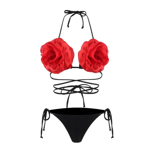 Trajes baño divididos piezas para mujer, conjunto Bikinis con cuello Halter, traje baño flores 3D, trajes