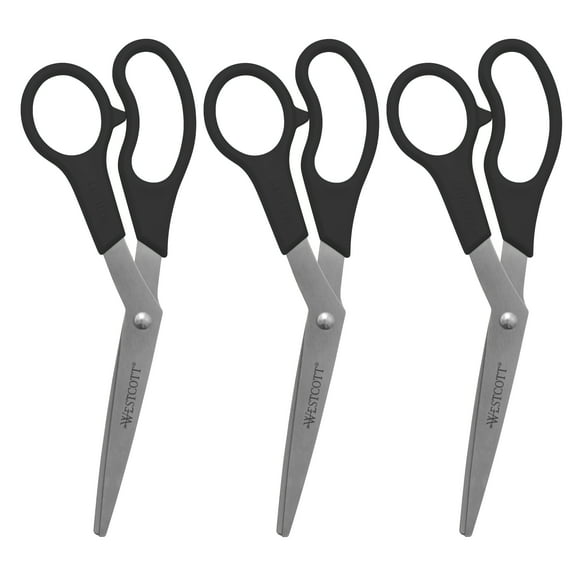 Value Line Stainless Steel Shears, 8" Long, 3.5" Cut Length, Black Offset Handles, 3/pack | Bundle of 5