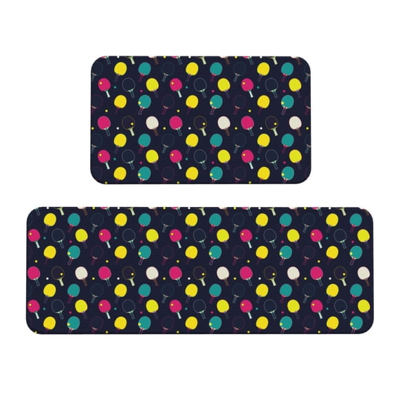 Logiee Colorful Ping Pong Rackets Print Kitchen Mats for Floor Sets of 2,Waterproof Kitchen Rugs,Non Slip Comfort Standing Mat Rug for Home,Runner,Sink,Office,Laundry