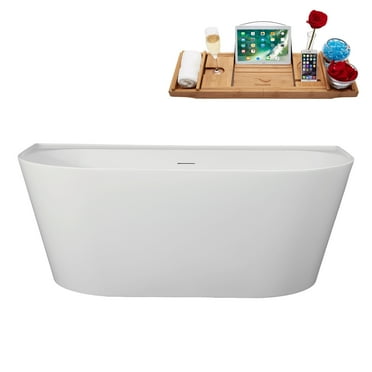 63" Streamline B-388-144-CH Soaking Freestanding Tub and Tray With Internal Drain in Polished Chrome