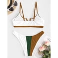 thumbnail image 4 of ZAFUL Women Swimsuit Ribbed Colorblock V Wired Bikini Swimwear Green M, 4 of 5