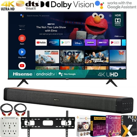 Hisense 43A6G 43 Inch A6G Series 4K UHD Smart TV, Dolby Vision HDR (2021) Bundle with Deco Home 60W 2.0 Ch Soundbar + 37"-70" TV Wall Mount + Premiere Movies Streaming + 6-Outlet Surge Adapter