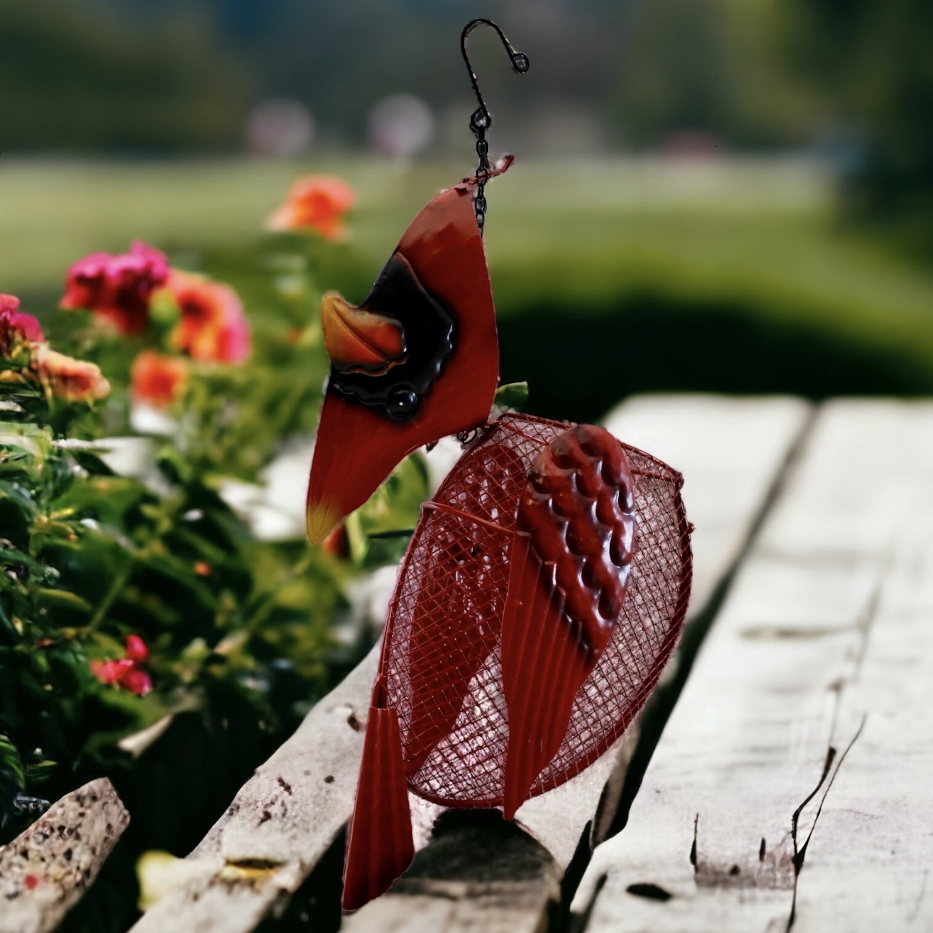 Gift Essentials Mesh Bird Feeder Cardinal Metal Sunflower Seed Feeder, Red