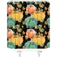 thumbnail image 3 of Fall Pumpkin Shower Curtain Thanksgiving Watercolor Pumpkin Autumn Harvest Featival Holiday Farmhouse Black Background Fabric Bathroom Curtain with Hook, 3 of 3