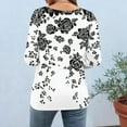 thumbnail image 5 of Women's T-Shirts Plus Size 3/4 Length Sleeve Casual Printed Crewneck Blouse Lightweight Tunic Tops Black L, 5 of 6