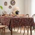 thumbnail image 2 of Cotton Linen Tablecloth Red Rectangle Jacquard Tablecloth Birds and Flowers Pattern Table Cloth Thick Tablecloths Vintage Table Cover Farmhouse Dining Table Top Tablecloth(140*180cm), 2 of 5