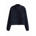 thumbnail image 1 of Women'S Button Down Bombers Jacket Drop Shoulder Short Cropped Coat Outwear Navy Blue M, 1 of 9