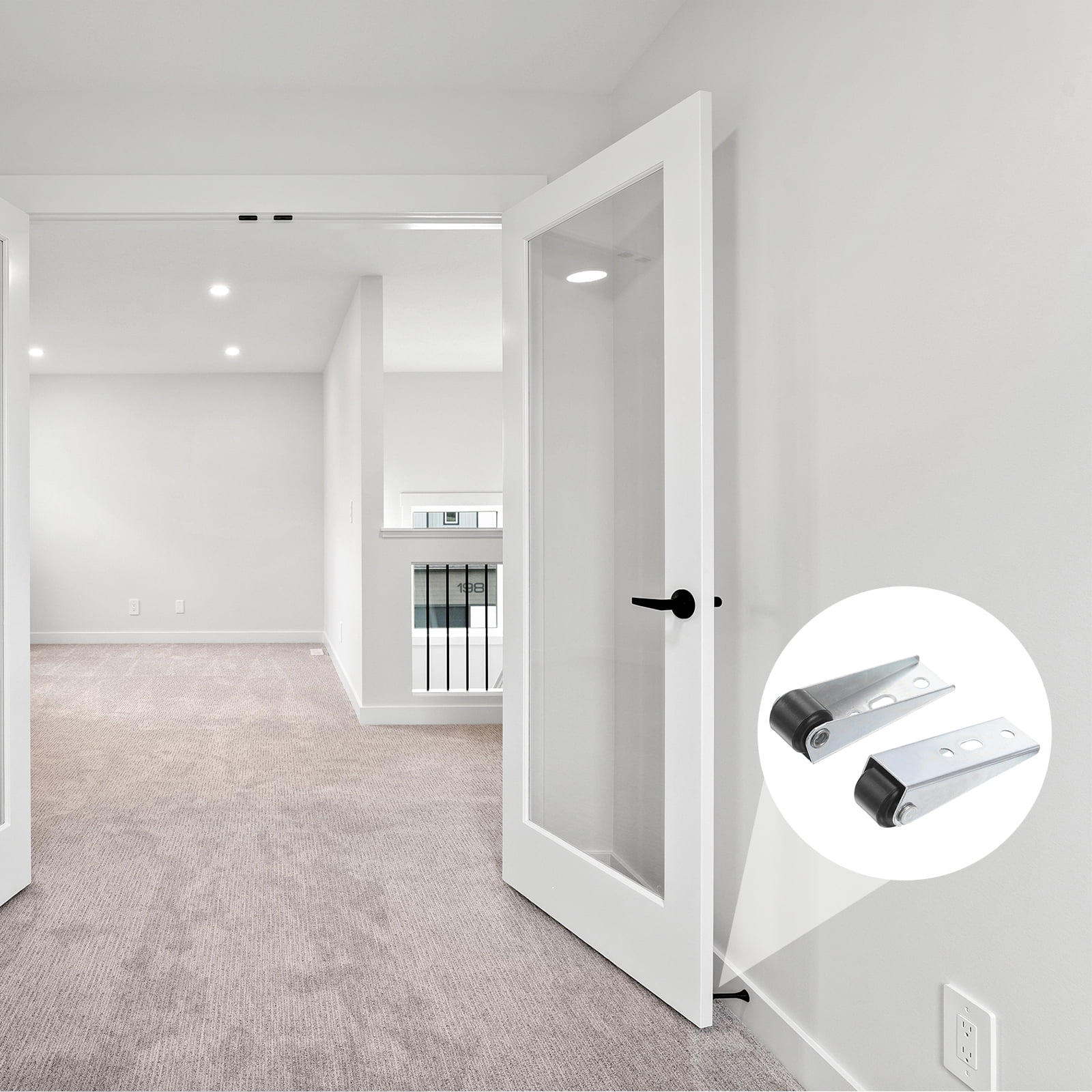 4Pcs Door Knob Plates Door Reinforcement Plate with Black Wheel, Black