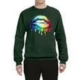 thumbnail image 2 of Wild Bobby, Colorful Neon Rainbow Biting Lips, Pop Culture, Unisex Crewneck Graphic Sweatshirt, Forest Green, Large, 2 of 3