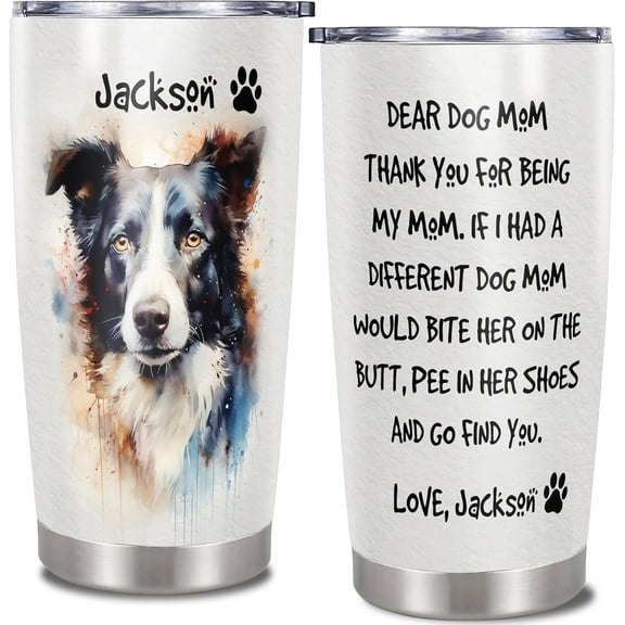 Personalized Dog Mom Tumbler Custom Dog Picture On Drinking Glass and Name With Lids 20 oz Stainless Steel Insulated Cute Travel Cups Gifts for Pet Lover Christmas Birthday