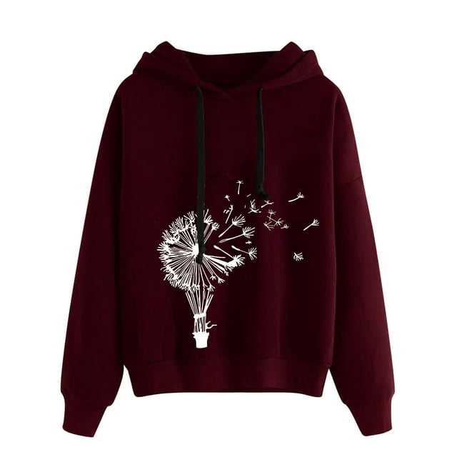 Chandail à Capuche pour Femmes à Manches Longues avec Cordon de Serrage et Imprimé Pissenlit, Coupe Ample Décontractée pour l'Automne et l'Hiver
