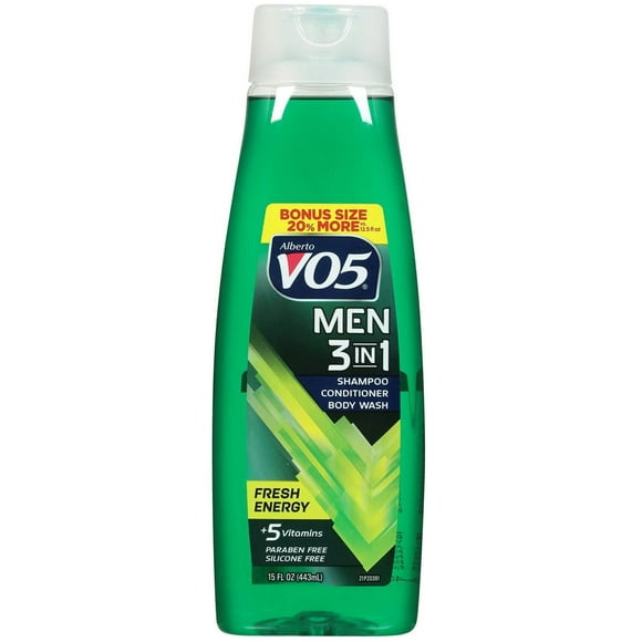 Alberto VO5 Men Fresh Energy 3 in 1 Shampoo Conditioner Body Wash, 15 Oz, Pack of 6