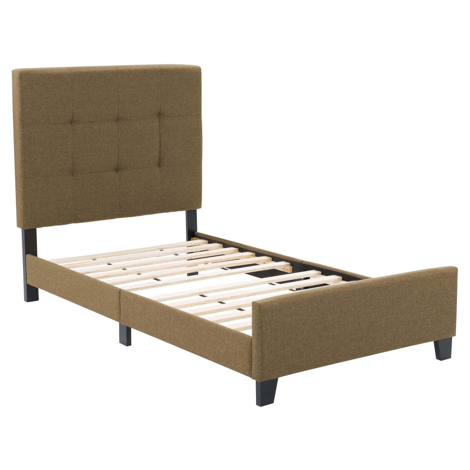 Lit plateforme capitonné en tissu CorLiving Ellery pour adulte, avec tête de lit capitonnée et lattes, brun argile