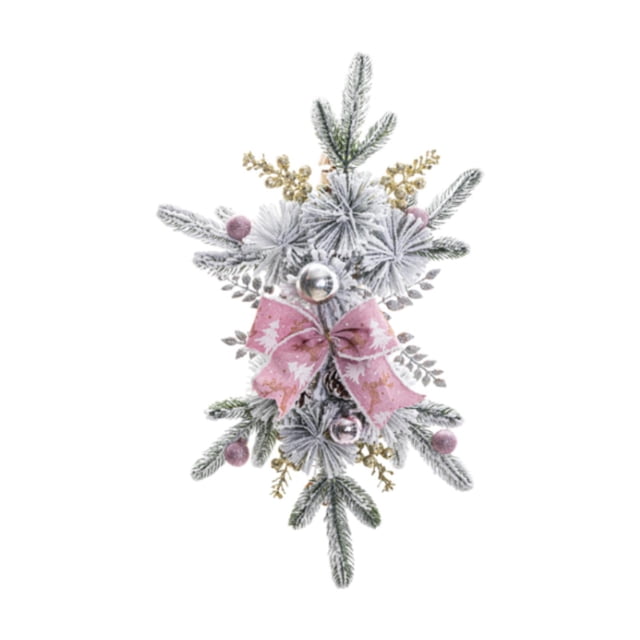 Corona navideña con forma de lágrima para puerta de entrada, decoración de escaleras Lazo rosa de 45 cm