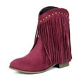 thumbnail image 4 of Women Ankle Boots Women's Fashionable Casual Versatile Cool Winter Tassel Sleeve Boots Short Boots Thick Heel Ankle Boots Wine 42, 4 of 9