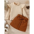 thumbnail image 2 of Hirigin Toddler Baby Girls Fall Outfits Knit Ribbed Sweatshirt Shirt Tops Solid Color Belt Skirt 1-6 Years Cute Clothes Set, 2 of 9