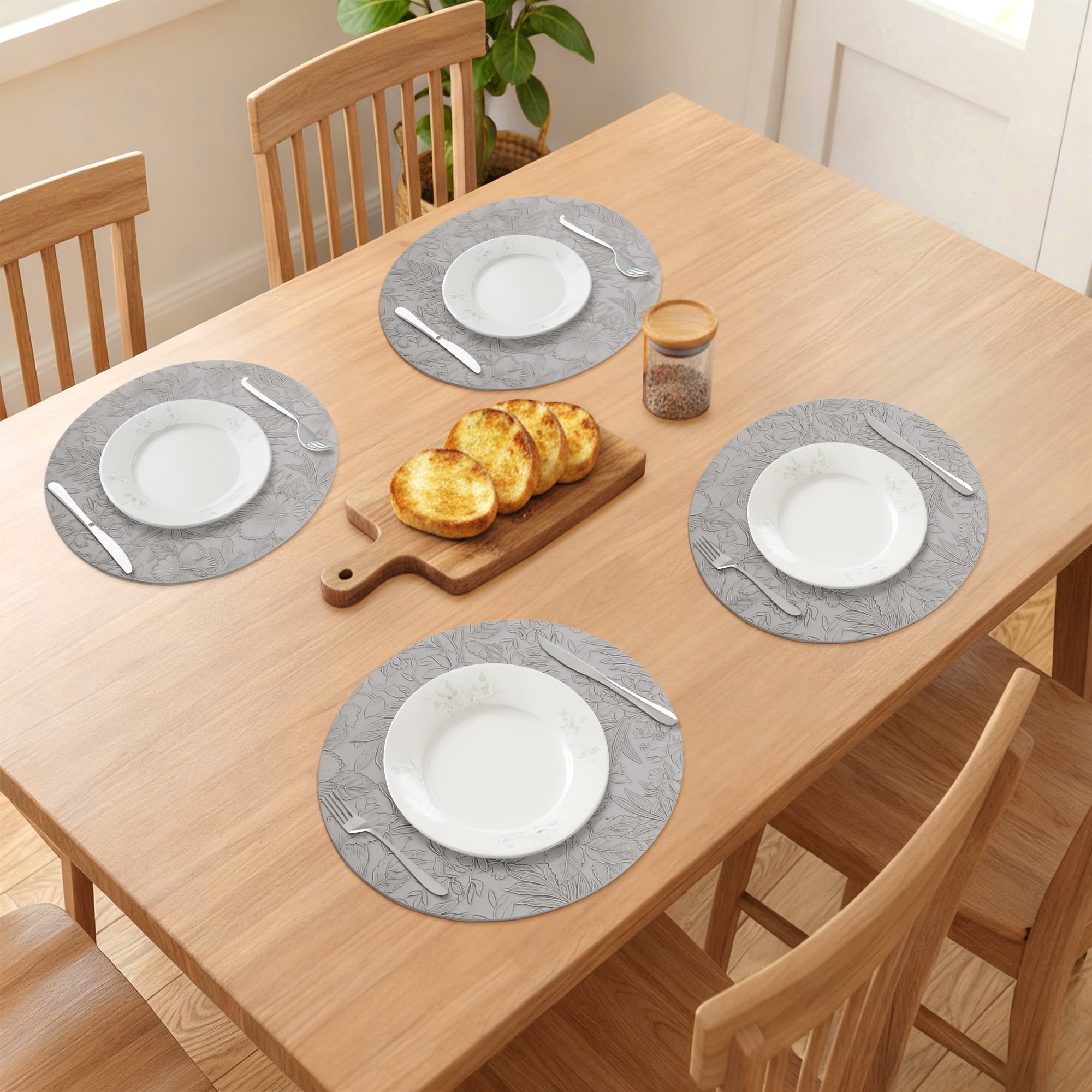 Unique Bargains Set of 6 Leather Round Placemats for Kitchen Dining Table Gray