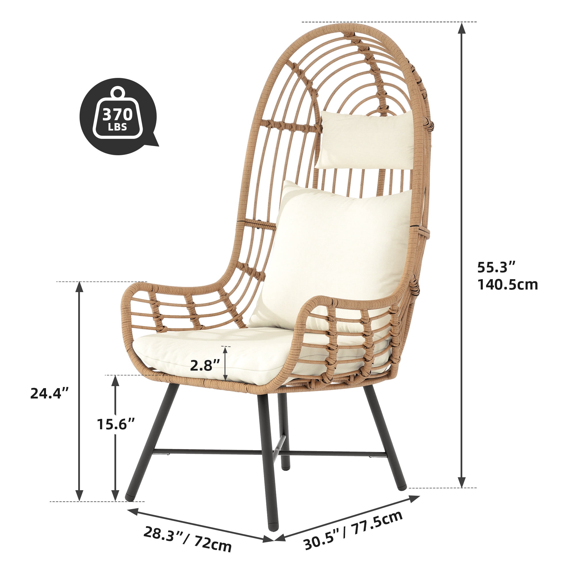 Uforic Wicker Outdoor Egg Chair,Patio Narrow Egg Chair ,Basket Chair With Cushions - Beige
