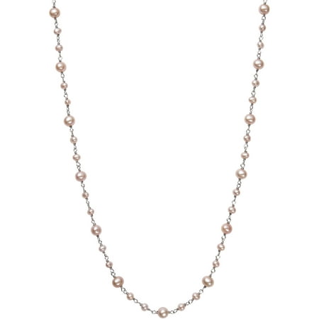 3-4mm and 5-6mm Natural Pink Cultured Freshwater Pearl Sterling Silver Tin Cup Necklace, 18