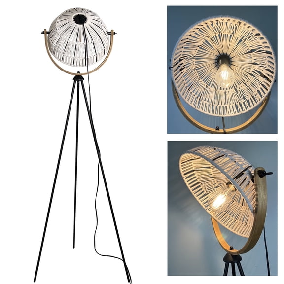 66"Tripod Floor Lamp,Rattan Lampshade Bohemian Standing Lamp Light