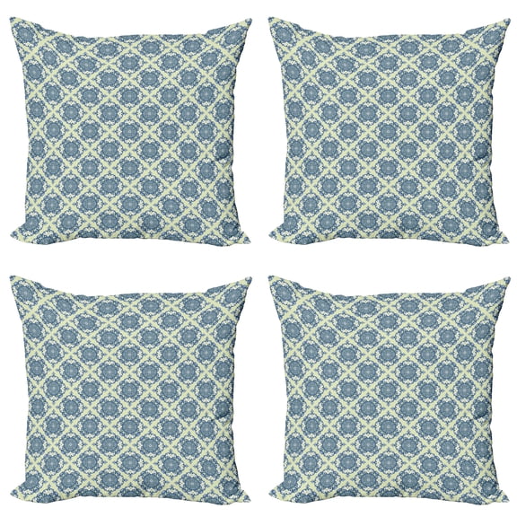 Ambesonne Mandala Throw Pillow Cover 4 Pack, Curvy Floral Motifs, 18", Reseda Green Pale Blue