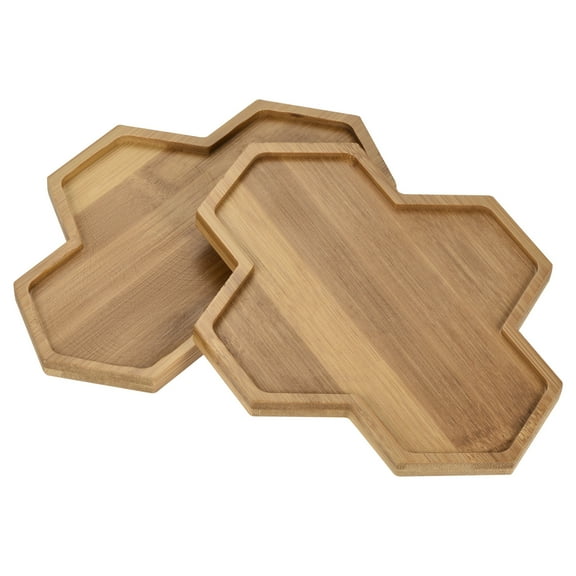 Uxcell 19x14.5cm Polygonal Bamboo Plant Saucer Flowerpot Drip Tray Indoor, 2 Pack