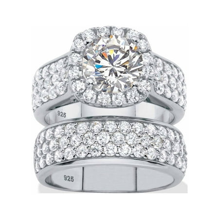PalmBeach Jewelry 4.43 TCW Round White Cubic Zirconia 2-Piece Halo Bridal Wedding Ring Set in Yellow Gold-Plated or Platinum-Plated Sterling Silver PalmBeach Jewelry 4.43 TCW Round White Cubic Zirconia 2-Piece Halo Bridal Wedding Ring Set in Yellow Gold-Plated or Platinum-Plated Sterling Silver
