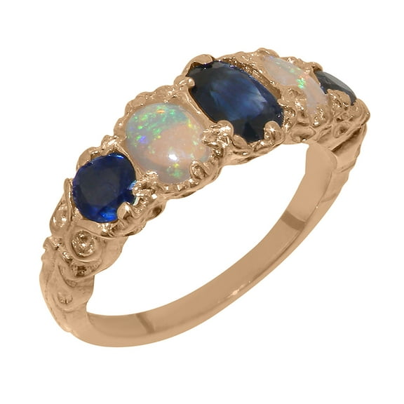 LBG British Made 10k Rose Gold Natural Sapphire & Opal Womens Band Ring - 33 size options - Size 10