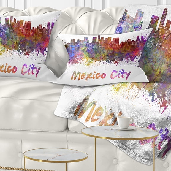 Designart Mexico City Skyline - Cityscape Throw Pillow - 12x20