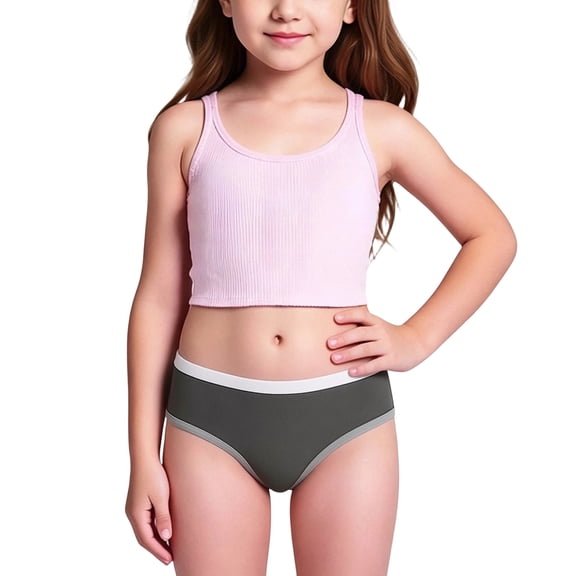 EliteGoogv Little Girls Swim Briefs Stretchy Swim Bottom Solid Color Cute Style Bathing Suit Vacation Swimsuit Swimwear For Girls,Grey,5-6Y