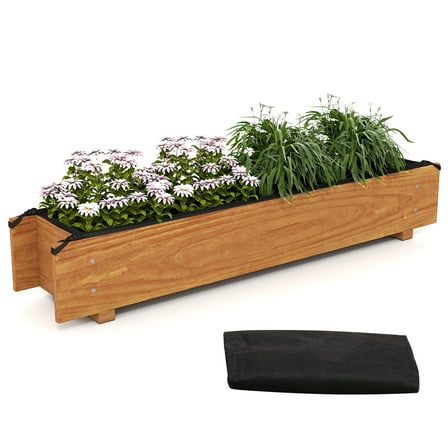 Gymax Wooden Raised Garden Bed w/ Drainage Holes Liner for Vegetable Flower Herb