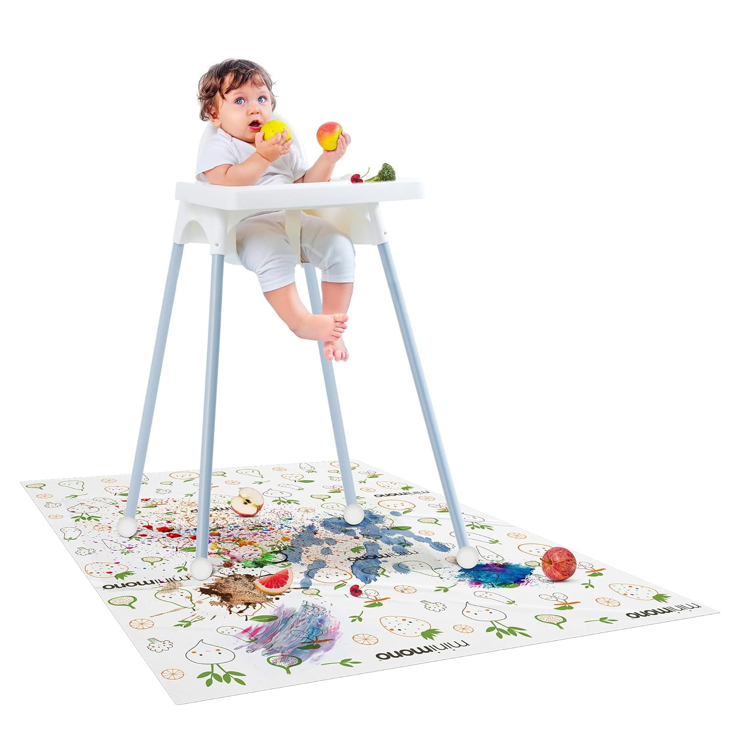 Minimono Disposable Splat Mat for Under High Chair - 30 Pack | 40"x47"| Waterproof Splash Mat for Floor | Baby Activity Mat for Indoor-Outdoor | Baby Lead Weaning Supplies | Catcher for Highchair