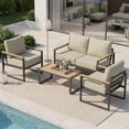 thumbnail image 5 of LazySunsets 4-Piece Outdoor Patio Furniture Set, Modern Metal Conversation Set for Porch, Deck, Balcony (Beige), 5 of 8