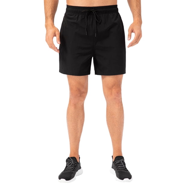 Pantalones cortos deportivos para hombre con forro y bolsillos laterales para correr Abanopi Negro/M