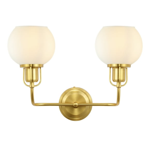 SAFAVIEH Fenris 2-Light G14 Satin Brass Metal Wall Sconce with White Glass Shade