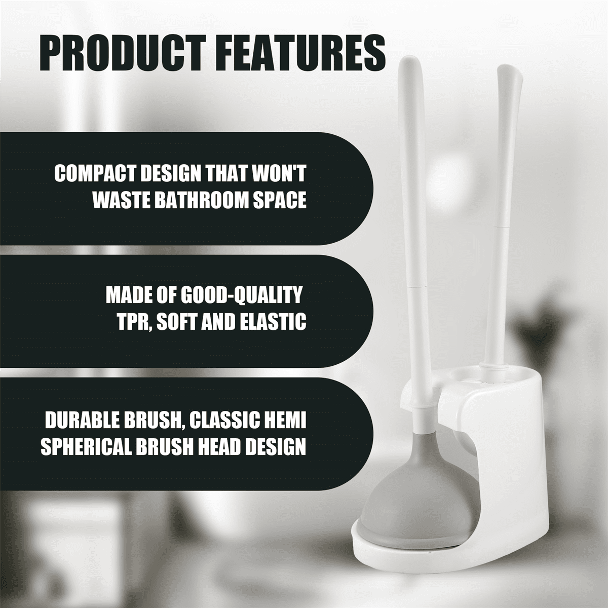 Toilet Plunger and Brush 2-In-1 Toilet Bowl Brush Plunger Set with Holder for Bathroom Cleaning Tools Combo with Stand A