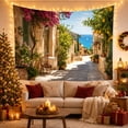 thumbnail image 3 of Mediterranean Village Alleyway with Sea View, Serene Coastal for Travel Lovers, Mediterranean Decor Art, Housewarming Gift, Tapestry Wall Hanging for Living Room and Bedroom, 3 of 7