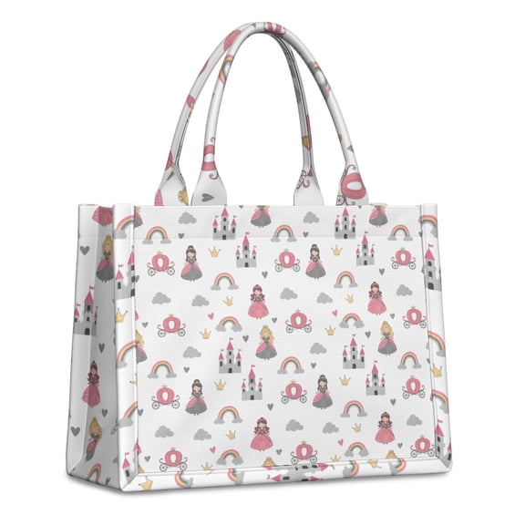 Large Capacity Tote Bag,Beige Princess Castle Rainbow Pattern Handbag Fashion Luxury Tote Bag,15.7"x13"x 5.1" Inches,Laptop Compatible