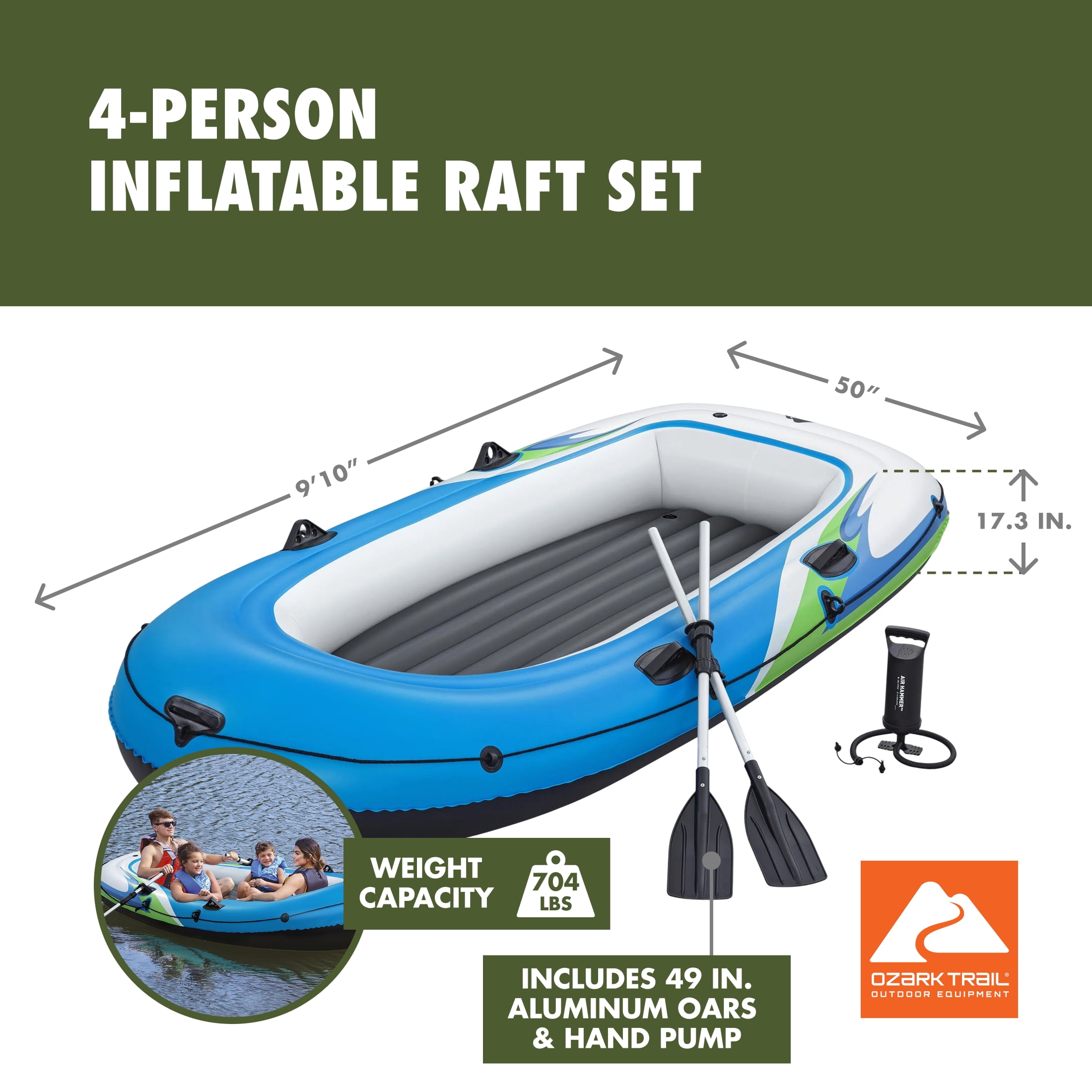 Ozark Trail 4-Person Inflatable Recreational Raft Set 9'10" x 50"