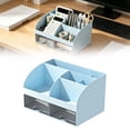 thumbnail image 2 of Desk Organizer with 6 Compartments and 2 Drawers, Plastic Makeup Organizer, Pencil Pen Holder for Desktop Storage, Multi-Functional Desk Organization for Study, Home, Office Supplies,Blue, 2 of 9