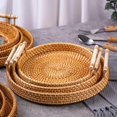 thumbnail image 5 of Rattan Woven Bread Basket Round Woven Cracker Tray with Handles for Serving Dinner Parties Picnic Basket Breadfruit Tabletop Storage Basket Home Accessories, 5 of 6