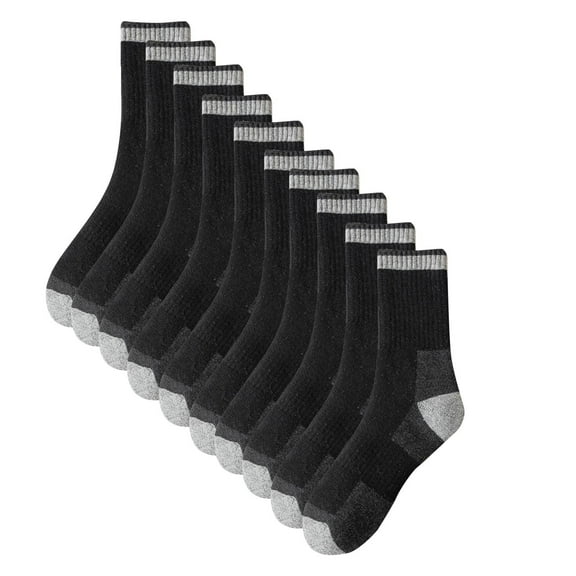 Rohuuque 5 Packs Fall Winter Cotton Socks for Men Color Block Anti-Odor Sweat Absorption Thermal Mid-Crew Plush Lining Warm Socks Black
