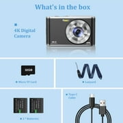 4K Digital Camera,48 MP Auto Focus Camera Selfie with Front and Rear Dual Lens with 32GB Card,1 Batteries,16x Digital Zoom,Compact Travel Blog Camera Perfect Gift for Teenagers Beginners