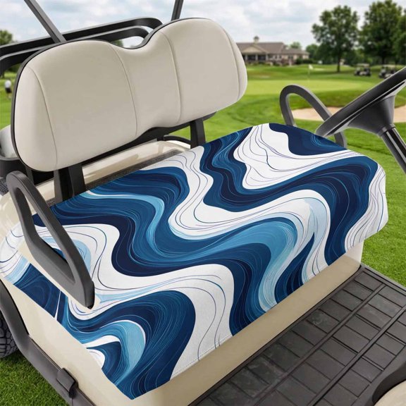 Golf Cart Seat Covers for 2 Seater,Blue Stripe Microfiber Cart Seat Towel Blanket,Geometric White Coastal Wave Modern Ocean Absorbent Breathable Non Slip Bench Seats Protector for Golf Course 51"x31"