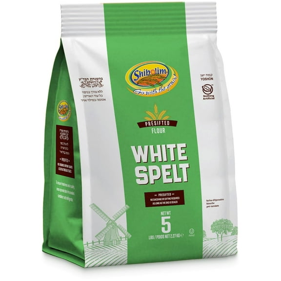 Shibolim Stone Ground White Spelt Flour, 5lb | Triple Sifted Flour | 100% Whole Grain | Certified Kosher